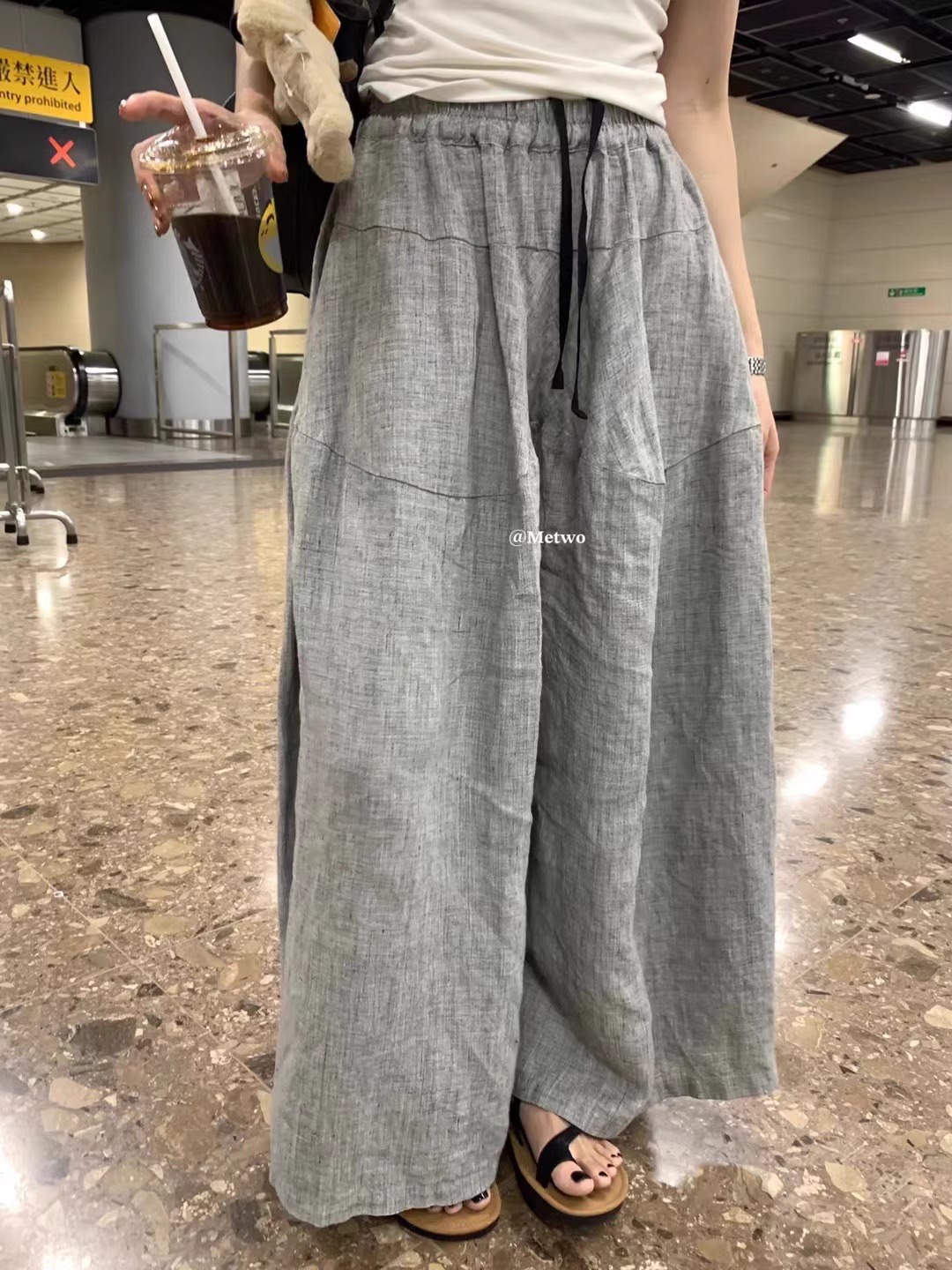 Black White Gray Series Mountain Pants Premium Gray French Linen Yarn-Dyed Loose Wide-Leg Pants Skirt