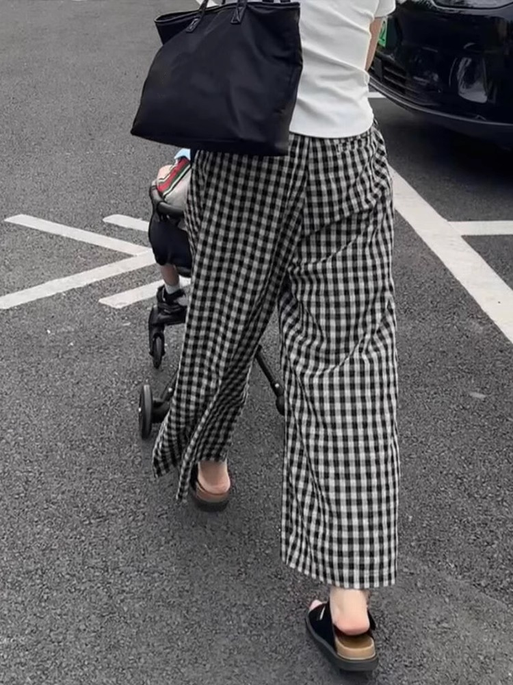 Classic Plaid Wide-Leg Cropped Pants for Women - Comfortable Summer Casual Pants