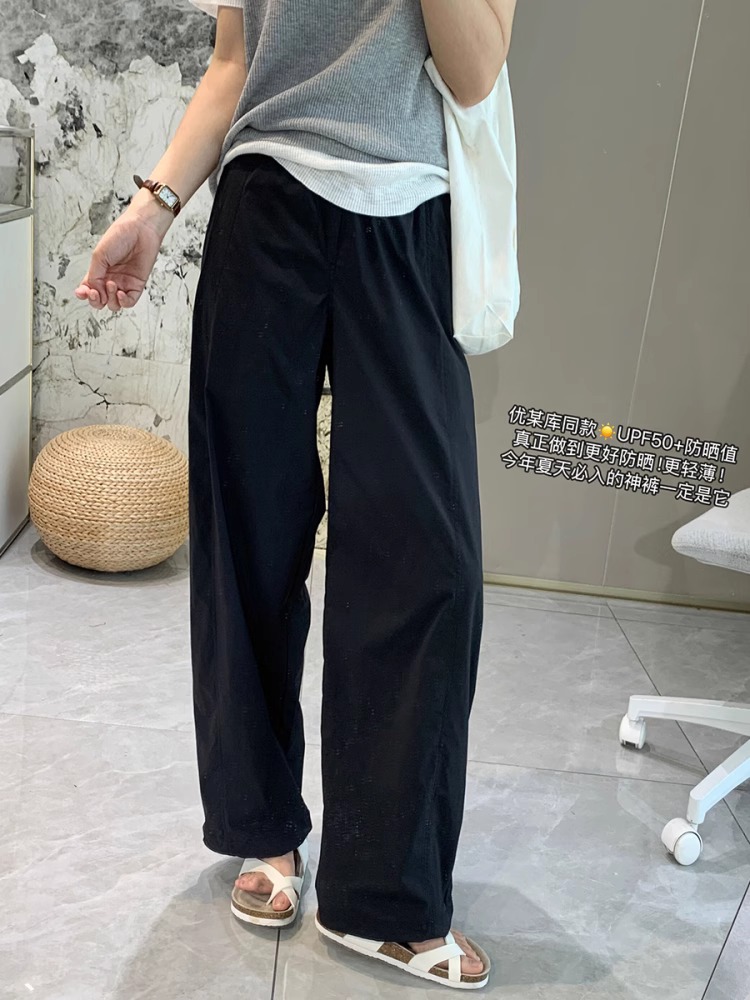 Lightweight Quick-Dry Woven Wide-Leg Straight Pants for Women Summer Wrinkle-Resistant Sun Protection