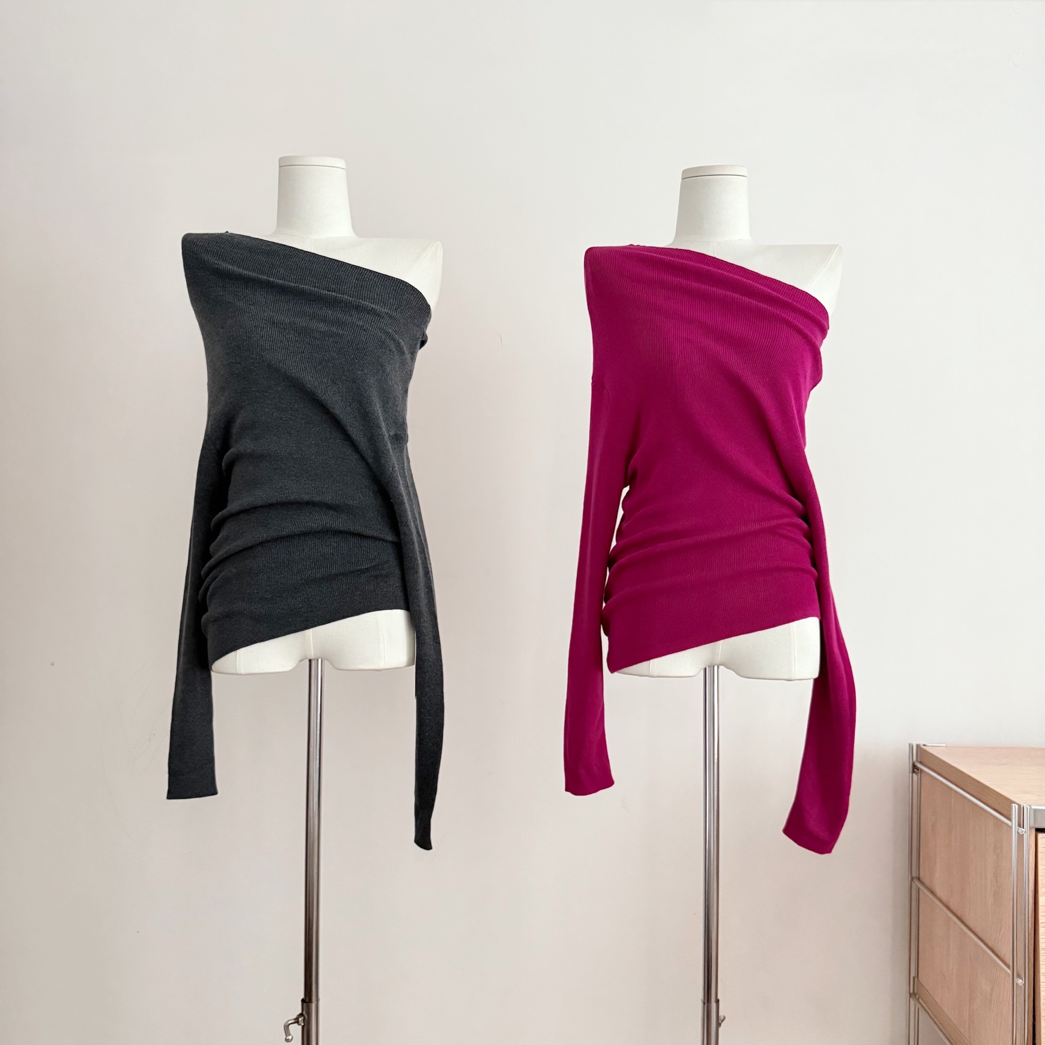 NanaByNana Brisbane Galaxy Rose Pink One-Shoulder Knit Top Women Spring Slimming Top