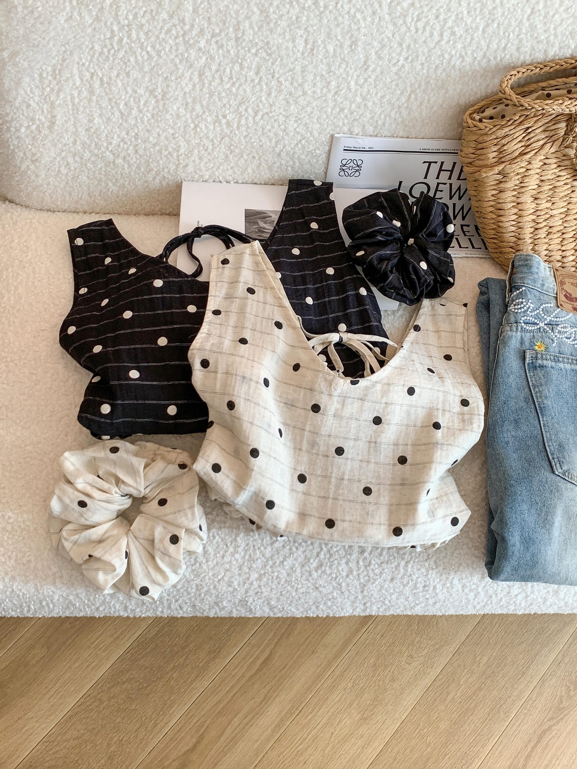 Polka Dot V-Neck Cami Top Women Summer Ruffle Babydoll Shirt with Hair Tie - Style fe4ee5 - Image 3
