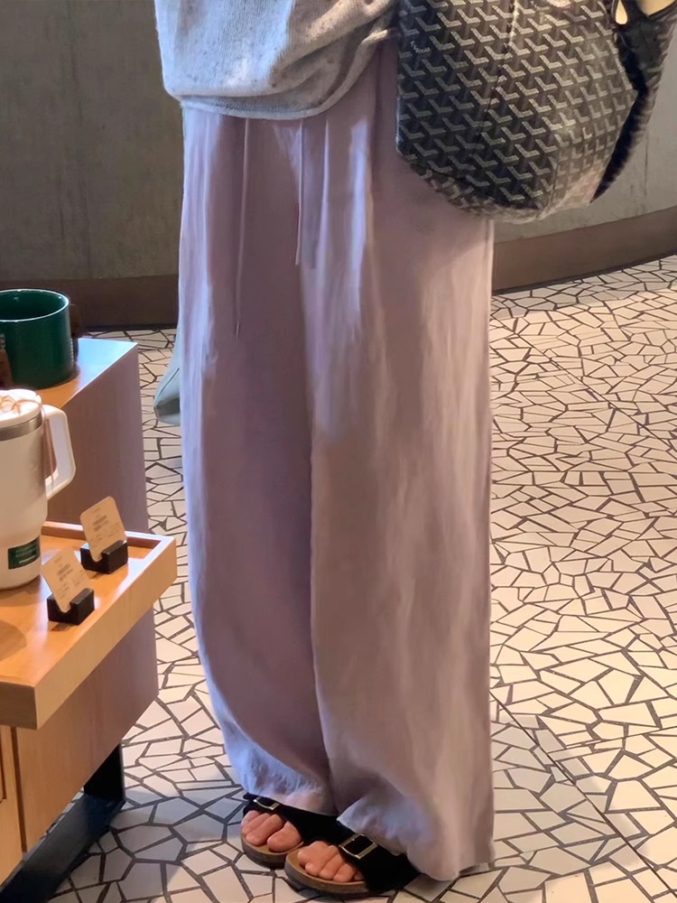 Taro Purple Linen Pants Women 2025 Summer Straight Wide Leg - Image 2