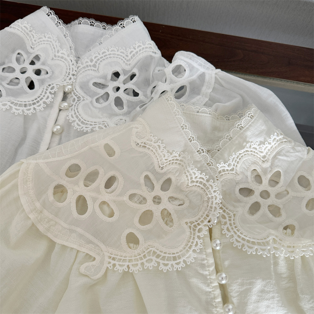 Women's Embroidered Cutout Lace Patchwork Long Sleeve Shirt - Image 5