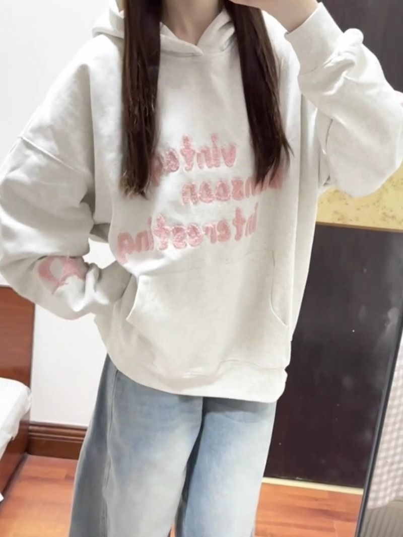Women's Loose Fit Embroidered Cotton Fleece Hoodie - Image 3