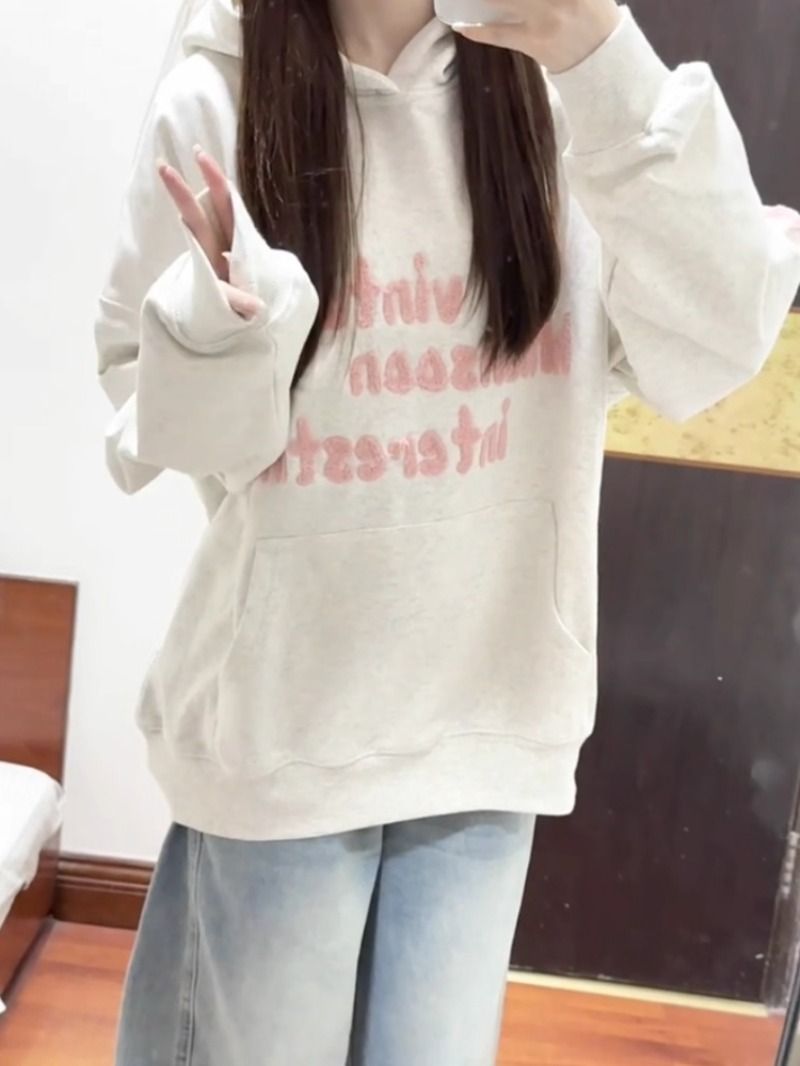 Women's Loose Fit Embroidered Cotton Fleece Hoodie - Image 4