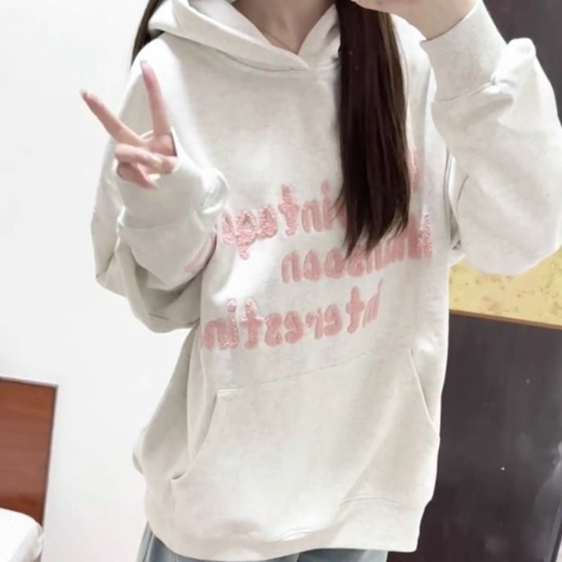 Women's Loose Fit Embroidered Cotton Fleece Hoodie - Image 5