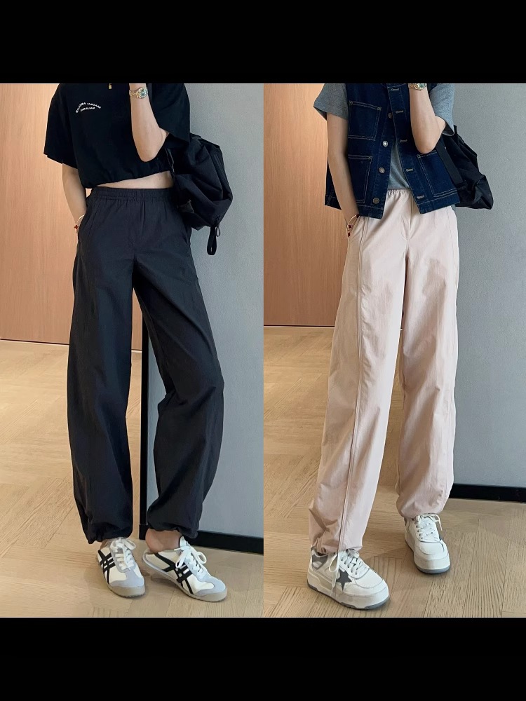 Women's Straight Cargo Pants with Cuffed Hem Sun Protection Quick Dry High Waist Casual Pants 2025 Summer